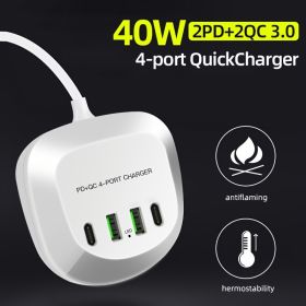 40W USB Fast Charger 4 Port -2PD Port 20W Fast Charging Station PD+QC3.0 Compatible With All Smartphones And Iphone/ipad/Samsung/; Android; Other