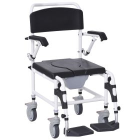 HOMCOM Commode Wheelchair, Rolling Shower Wheelchair with Wheels, Rectangle Detachable Bucket & Waterproof Design, 300 lbs