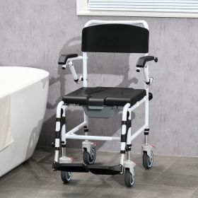 Commode Wheelchair, Rolling Shower Wheelchair with Wheels, Rectangle Detachable Bucket & Waterproof Design, 300 lbs