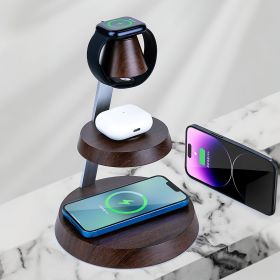 smartphone, earbuds, smartwatch 3-In-One Wireless Charger with Night Light (Color: Black walnut)