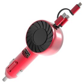 21W 3 In 1 Retractable Car Charger Fast Car Charger Mini Car Phone Charger with USB Port Type-C Cable LT & Micro Cable Fit For IOS Phone 15/14/13 (Color: Red)